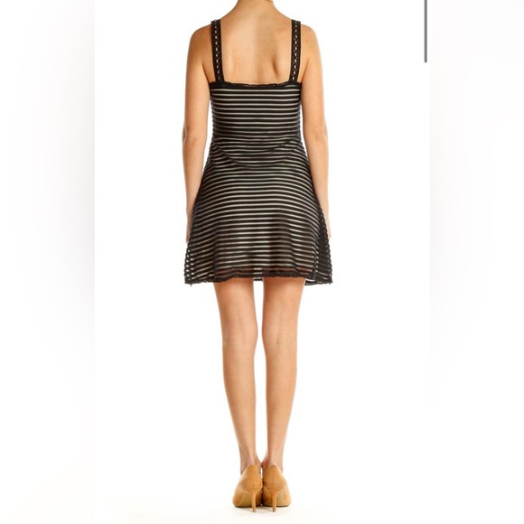 Free People Sheer Black Striped Dress Sweet Lace Details Nude Lining Small - Picture 5 of 13